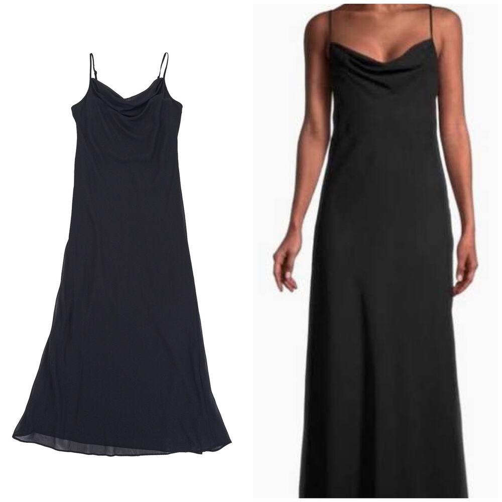 NWT Tash + Sophie Maxi Slip Dress Womens L Black Cowl Neck Formal Minimalist
